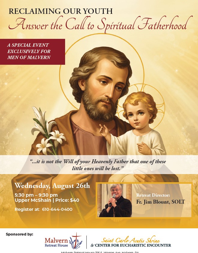 retreat information for spiritual fatherhood retreat, exclusive to Men of Malvern retreatants